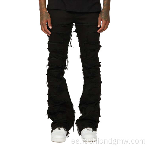 Jeans de jeans apilados de lavado vintage negro personalizado